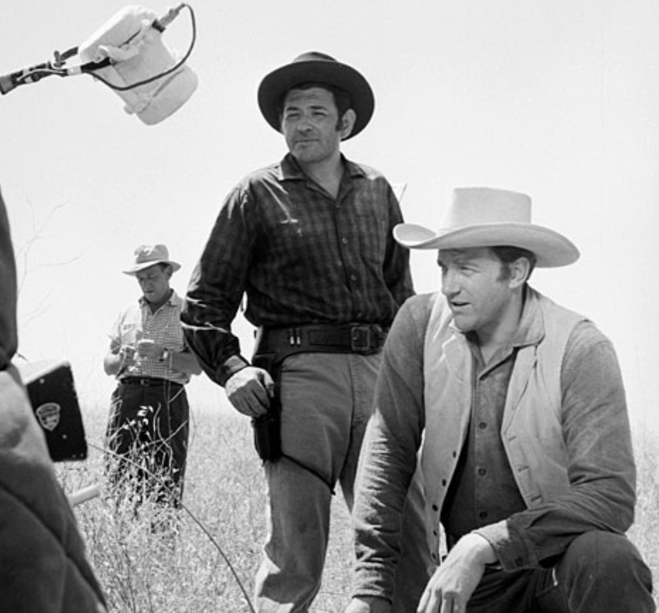 James Arness and cast filming on location